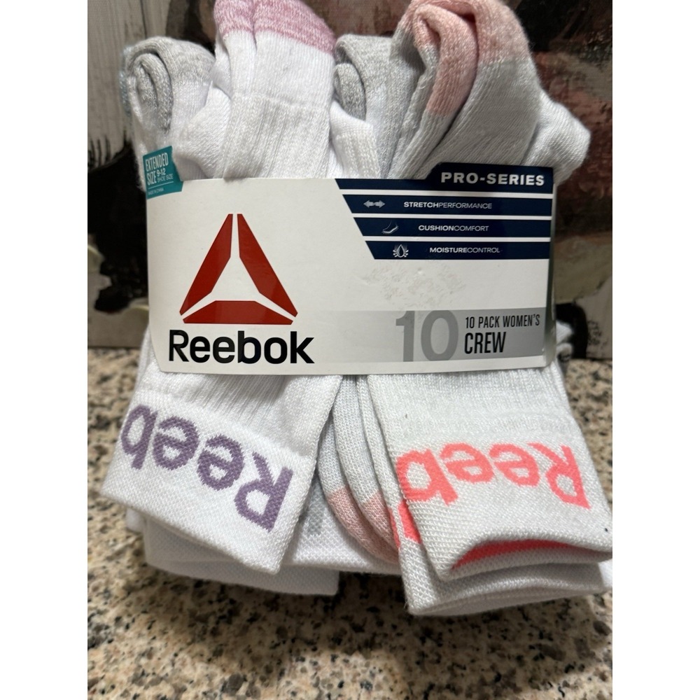 ✳️ Reebok Women's Pro Series Cushioned Crew Socks Pack of 10  Size 4-9 ✳️